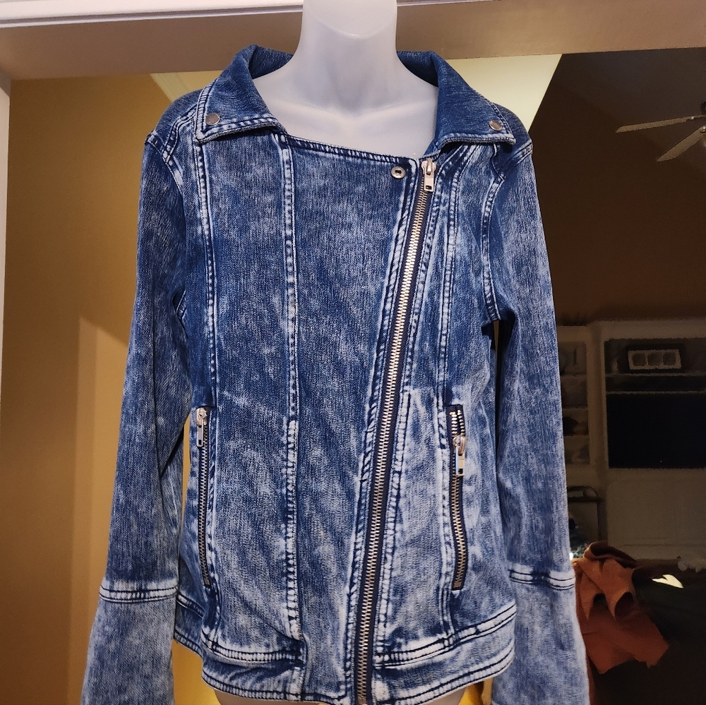 Liverpool Moto Denim Look Stretchy Jacket Size Medium - Picture 3 of 10